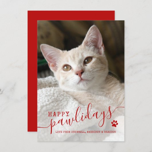 Happy Pawlidays Catフォトクリスマス シーズンカード (正面/裏面)