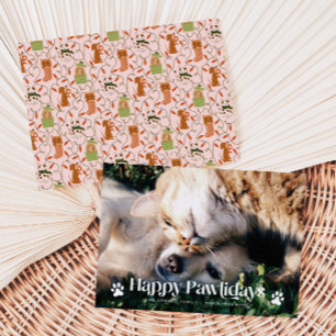 Happy Pawlidays Cat Dog Christmas Photo Pink シーズンカード