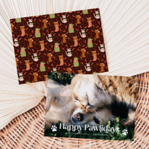 Happy Pawlidays Cat Dog Christmas Photo Red シーズンカード