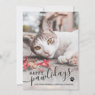 Happy Pawlidays Cat Photo モダン Pet Christmas Hol シーズンカード