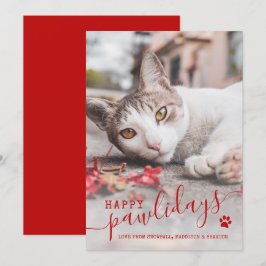 Happy Pawlidays Cat Photo Pet Red Christmas Holid シーズンカード