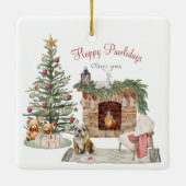 Happy Pawlidays Dog Design – 英語ブルドッグ セラミックオーナメント (裏面)