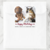Happy PAWlidays Dog Lover Cat Pet Photo Christmas スクエアシール (バッグ)