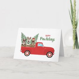 Happy Pawlidays French Bulldogs Red Pickup Truck カード