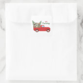 Happy Pawlidays French Bulldogs Red Pickup Truck スクエアシール (バッグ)