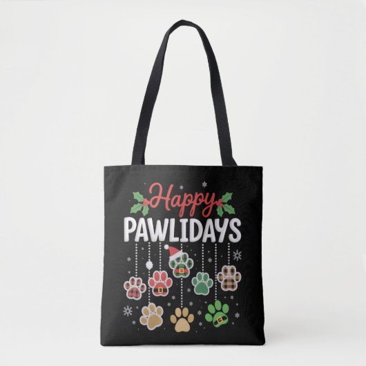 Happy Pawlidays Funny Christmas Dog Paw Xmas Dogs  トートバッグ (正面)