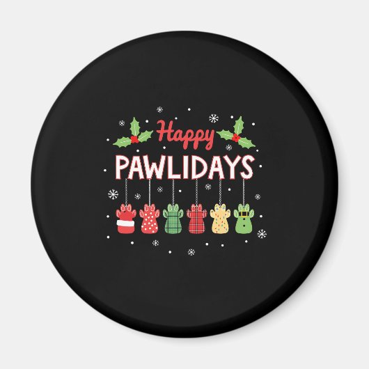 Happy Pawlidays Funny Christmas Dog Paw Xmas Dogs  マグネット (正面)