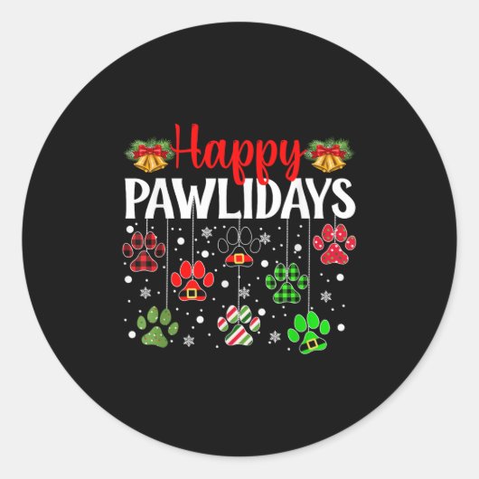 Happy Pawlidays Funny Christmas Dog Paw Xmas Dogs ラウンドシール (正面)