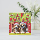 Happy PAWLIDAYS Green & Red Snowyホリデーフォト 招待状 (スタンド正面)