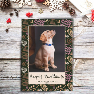 Happy Pawlidays Pink Black One line Pet Photo Holi シーズンカード