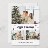 Happy Pawlidays Purpleモダン金ゴールド写真 シーズンカード (正面)