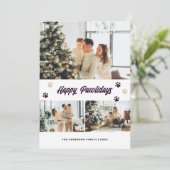 Happy Pawlidays Purpleモダン金ゴールド写真 シーズンカード (スタンド正面)