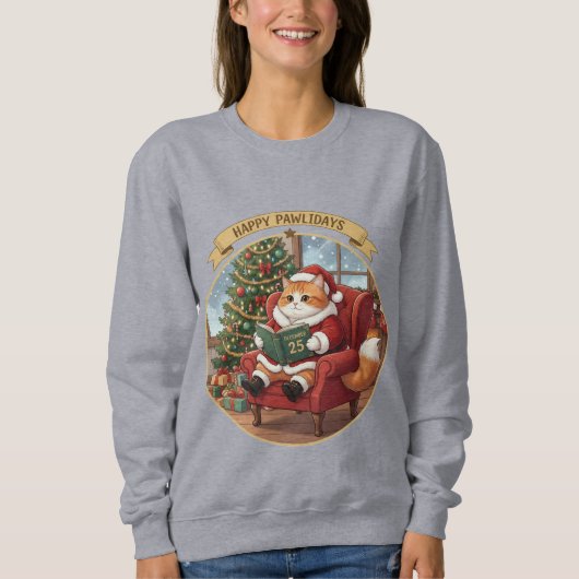 Happy Pawlidays Santa Cat Christmas Sweatshirt スウェットシャツ (正面)
