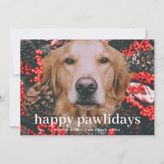 Happy Pawlidays | Script Christmas Pet Dog Photo シーズンカード (正面)