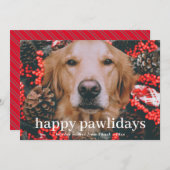 Happy Pawlidays | Script Christmas Pet Dog Photo シーズンカード (正面/裏面)