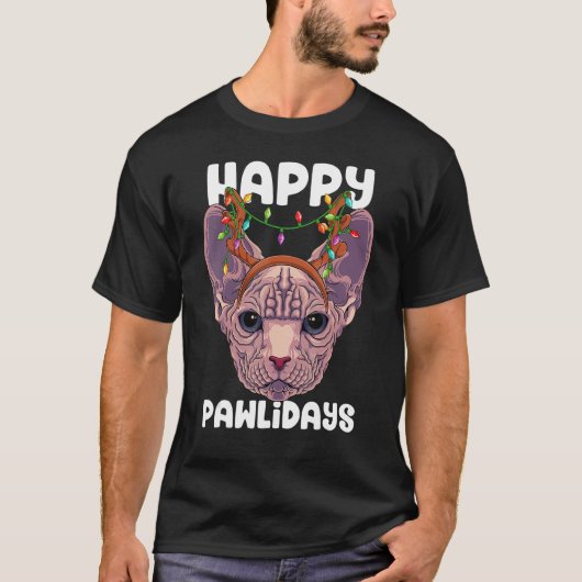 Happy Pawlidays Sphynx Christmas Paw Cat Holidays Tシャツ (正面)