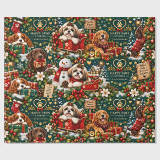 Happy Paws Stories かわいい犬のクリスマス包装紙 ラッピングペーパー