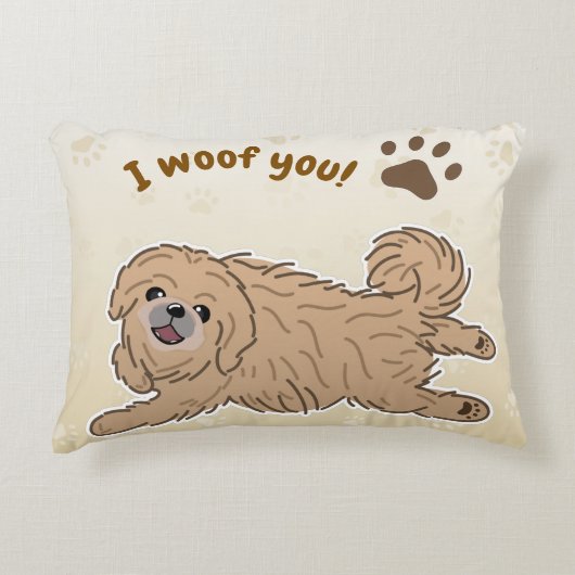 Happy Pekingese Dog Lover I Woof You Paws アクセントクッション (正面)