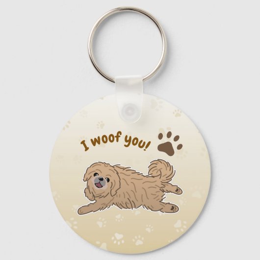 Happy Pekingese Dog Lover I Woof You Paws キーホルダー (正面)