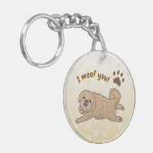 Happy Pekingese Dog Lover I Woof You Paws キーホルダー (正面左)