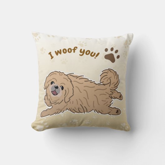 Happy Pekingese Dog Lover I Woof You Paws クッション (正面)