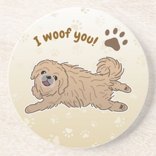 Happy Pekingese Dog Lover I Woof You Paws コースター (正面)