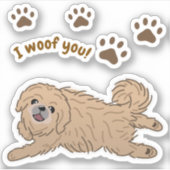 Happy Pekingese Dog Lover I Woof You Paws シール (正面)
