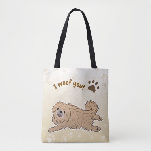 Happy Pekingese Dog Lover I Woof You Paws トートバッグ (正面)