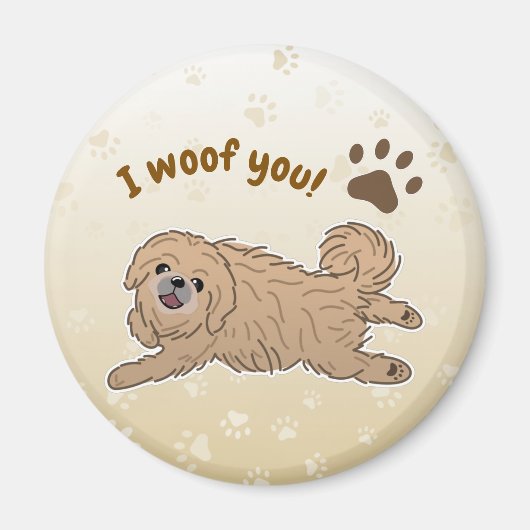 Happy Pekingese Dog Lover I Woof You Paws マグネット (正面)