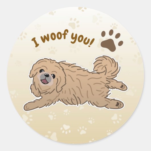 Happy Pekingese Dog Lover I Woof You Paws ラウンドシール (正面)