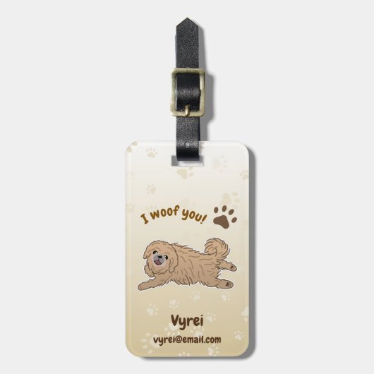 Happy Pekingese Dog Lover I Woof You Paws ラゲッジタグ (正面縦)