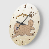 Happy Pekingese Dog Lover I Woof You Paws ラージ壁時計 (傾斜)