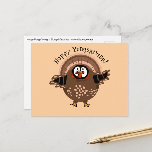 Happy PengsGiving Turkey シーズンポストカード (正面/裏面インサイチュ)