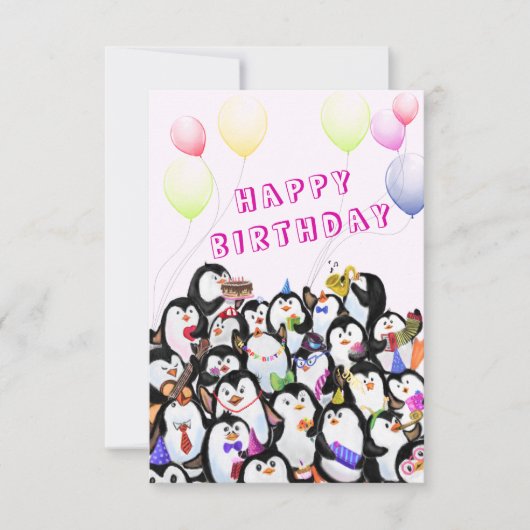 Happy Penguinパーティー誕生日カード – カスタマイズ可能 カード (正面)