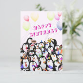 Happy Penguinパーティー誕生日カード – カスタマイズ可能 カード (スタンド正面)