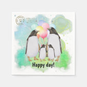 Happy penguin family with colorful balloons スタンダードカクテルナプキン (正面)