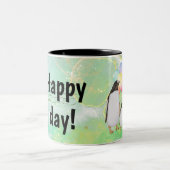 happy penguin family with colorful balloons ツートーンマグカップ (中央)
