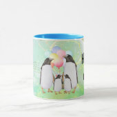 Happy penguin family with colorful balloons マグカップ (中央)
