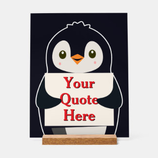 Happy penguin holding a sign to personalize アクリルサイン