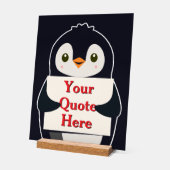 Happy penguin holding a sign to personalize アクリルサイン (傾斜)