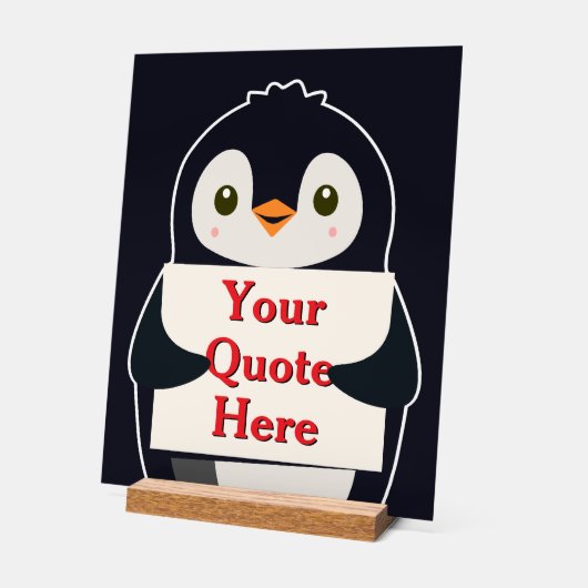 Happy penguin holding a sign to personalize アクリルサイン (傾斜)