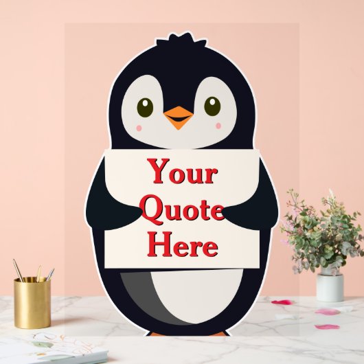 Happy penguin holding a sign to personalize アクリルサイン (ウェディング)
