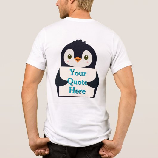Happy penguin holding a sign to personalize トライブレンドＴシャツ (裏面)