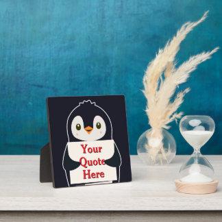 Happy penguin holding a sign to personalize フォトプラーク