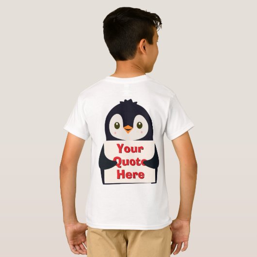 Happy penguin holding a sign to personalize tシャツ (裏面フル)