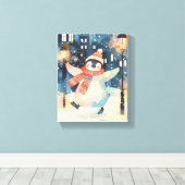 Happy Penguin – Winter Watercolor Nursery Wall Art キャンバスプリント (インサイチュ (ウッドフロア))