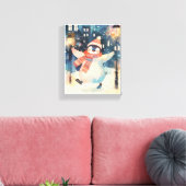 Happy Penguin – Winter Watercolor Nursery Wall Art キャンバスプリント (インサイチュ (リビング))