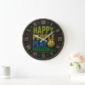 Happy People Play Pickleball ラージ壁時計 (ホーム)