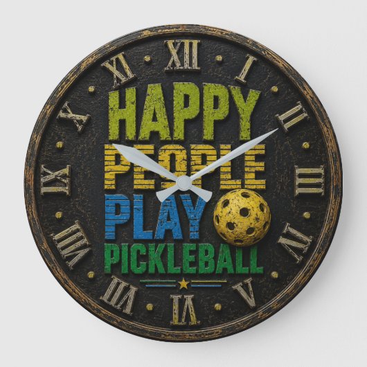 Happy People Play Pickleball ラージ壁時計 (正面)