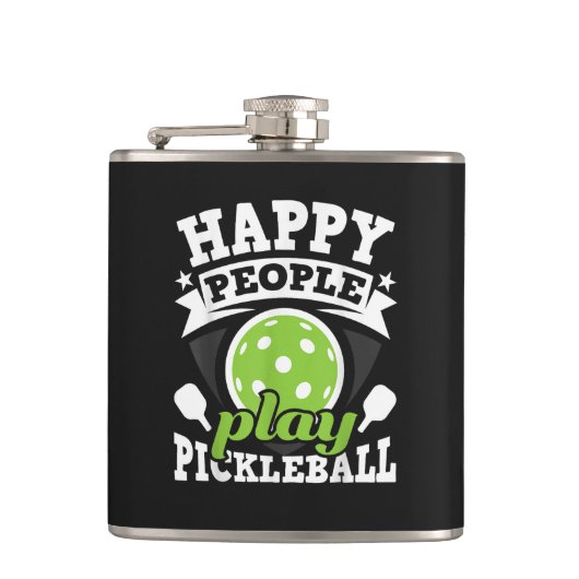 Happy People Play Pickleball - Paddleball Player フラスク (正面)